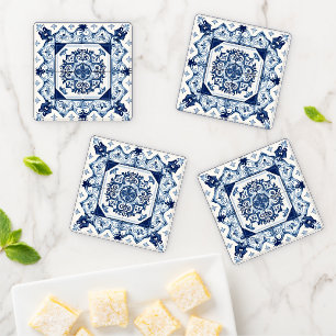 Mediterranean Tiles, Portuguese, Azulejo, Majolica Coaster Set