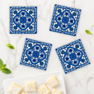 Mediterranean Tiles, Portuguese, Azulejo, Majolica Coaster Set