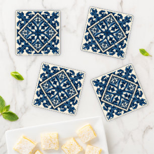 Mediterranean Tiles, Portuguese, Azulejo, Majolica Coaster Set