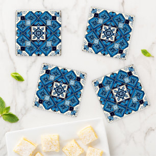 Mediterranean Tiles, Portuguese, Azulejo, Majolica Coaster Set