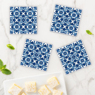 Mediterranean Tiles, Portuguese, Azulejo, Majolica Coaster Set