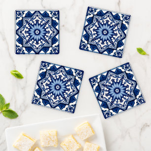 Mediterranean Tiles, Portuguese, Azulejo, Majolica Coaster Set