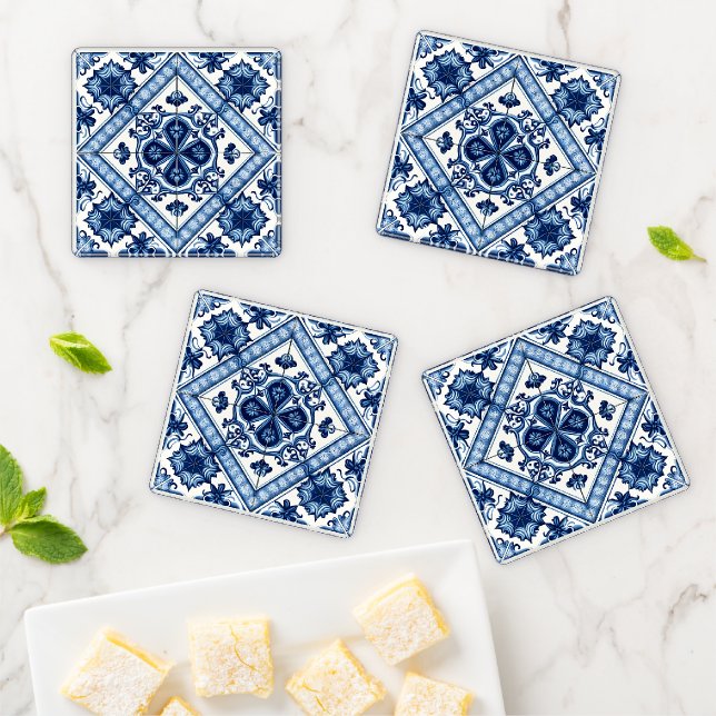 Mediterranean Tiles, Portuguese, Azulejo, Majolica Coaster Set (In Situ)