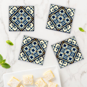 Mediterranean Tiles, Portuguese, Azulejo, Majolica Coaster Set