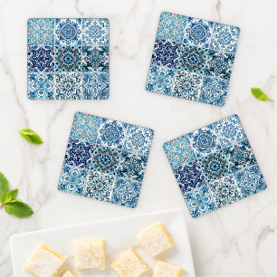 Mediterranean Tiles, Portuguese, Azulejo, Majolica Coaster Set