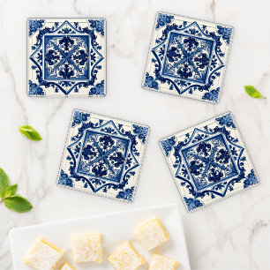 Mediterranean Tiles, Portuguese, Azulejo, Majolica Coaster Set