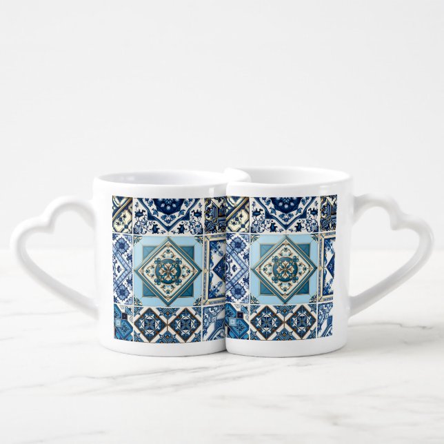 Mediterranean Tiles, Portuguese, Azulejo, Majolica Coffee Mug Set (Front Nesting)