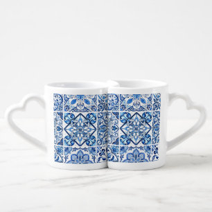 Mediterranean Tiles, Portuguese, Azulejo, Majolica Coffee Mug Set