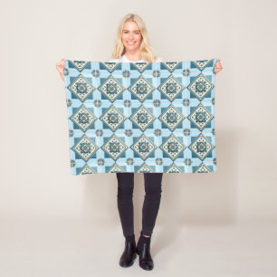 Mediterranean Tiles, Portuguese, Azulejo, Majolica Fleece Blanket