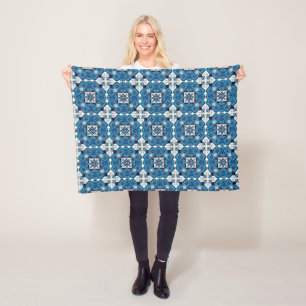 Mediterranean Tiles, Portuguese, Azulejo, Majolica Fleece Blanket