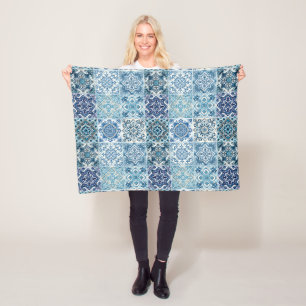 Mediterranean Tiles, Portuguese, Azulejo, Majolica Fleece Blanket