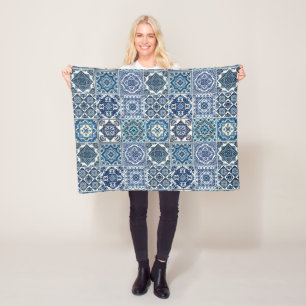 Mediterranean Tiles, Portuguese, Azulejo, Majolica Fleece Blanket