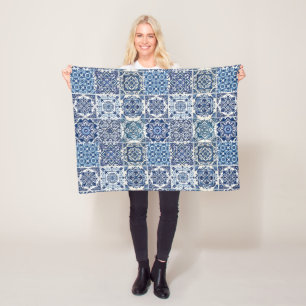 Mediterranean Tiles, Portuguese, Azulejo, Majolica Fleece Blanket