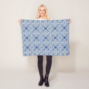 Mediterranean Tiles, Portuguese, Azulejo, Majolica Fleece Blanket