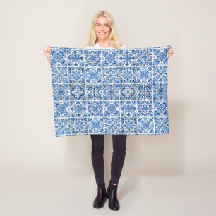 Mediterranean Tiles, Portuguese, Azulejo, Majolica Fleece Blanket