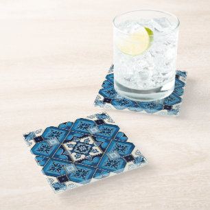 Mediterranean Tiles, Portuguese, Azulejo, Majolica Glass Coaster