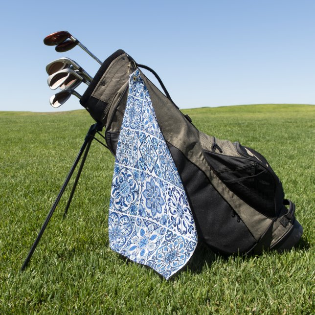 Mediterranean Tiles, Portuguese, Azulejo, Majolica Golf Towel (Green)