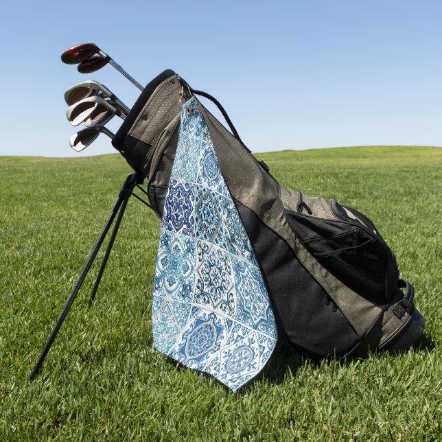 Mediterranean Tiles, Portuguese, Azulejo, Majolica Golf Towel (Green)