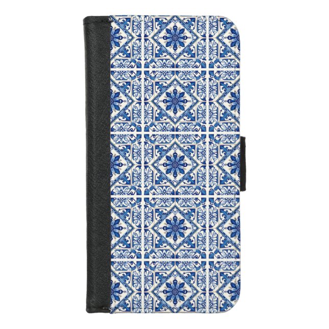 Mediterranean Tiles, Portuguese, Azulejo, Majolica iPhone Wallet Case (Front)