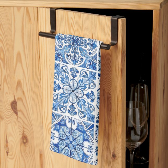 Mediterranean Tiles, Portuguese, Azulejo, Majolica Kitchen Towel (Thirds Fold)