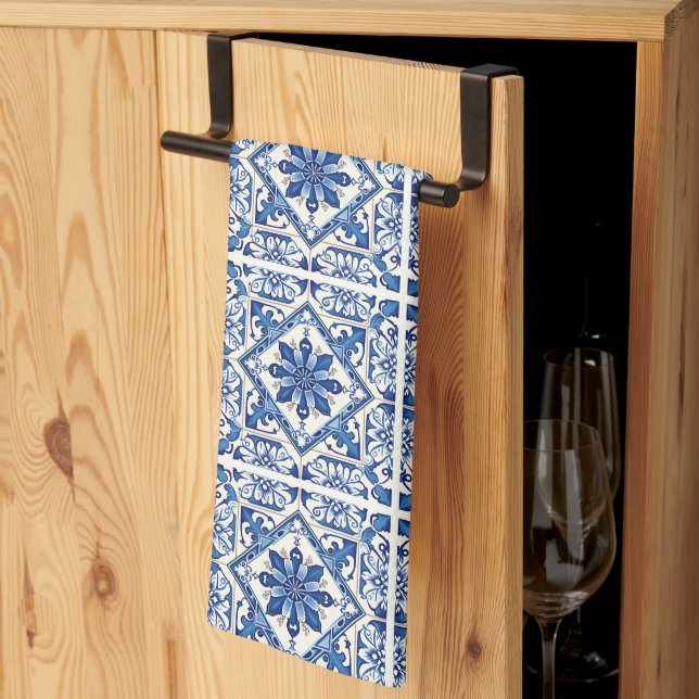 Mediterranean Tiles, Portuguese, Azulejo, Majolica Kitchen Towel (Thirds Fold)