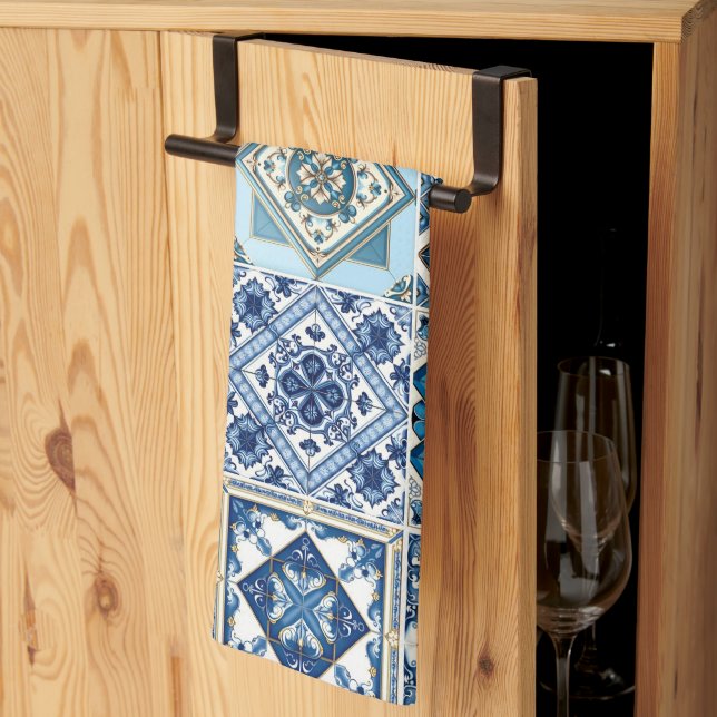 Mediterranean Tiles, Portuguese, Azulejo, Majolica Kitchen Towel (Thirds Fold)