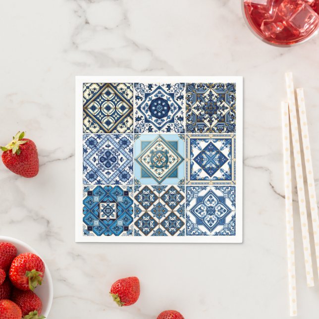 Mediterranean Tiles, Portuguese, Azulejo, Majolica Napkins (Insitu)
