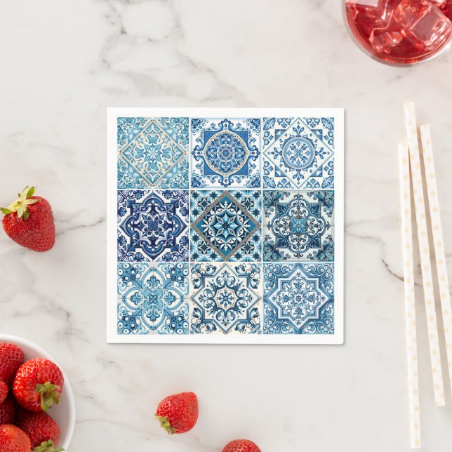 Mediterranean Tiles, Portuguese, Azulejo, Majolica Napkins (Insitu)