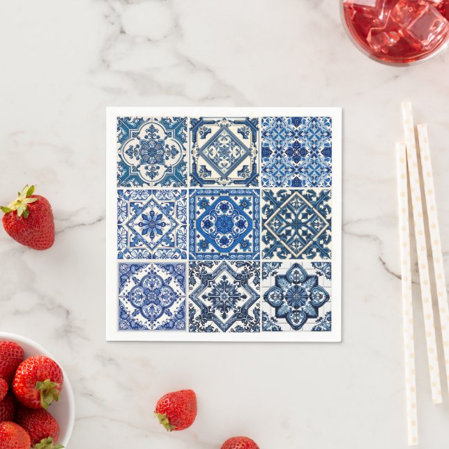 Mediterranean Tiles, Portuguese, Azulejo, Majolica Napkins (Insitu)