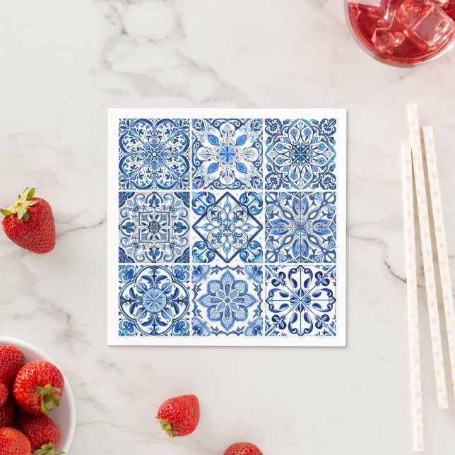 Mediterranean Tiles, Portuguese, Azulejo, Majolica Napkins (Insitu)