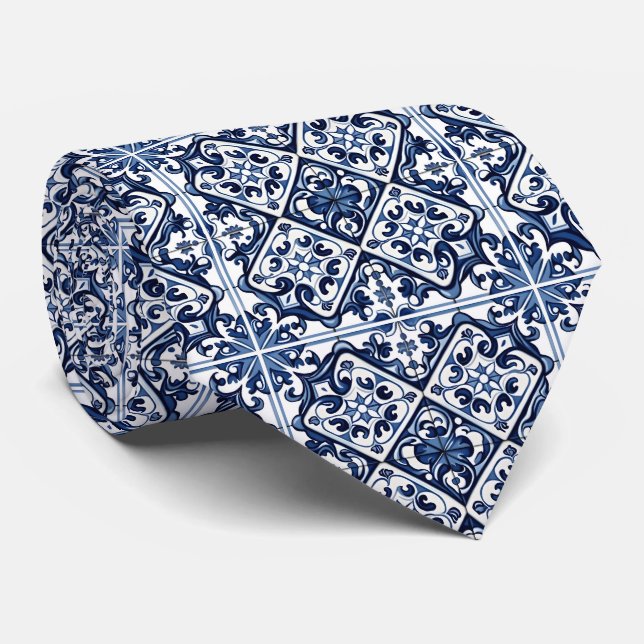 Mediterranean Tiles, Portuguese, Azulejo, Majolica Neck Tie (Rolled)