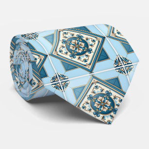 Mediterranean Tiles, Portuguese, Azulejo, Majolica Neck Tie