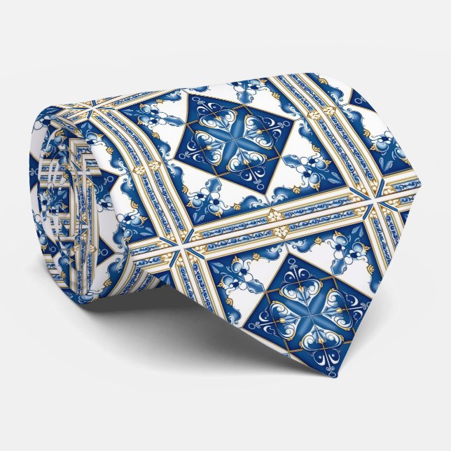 Mediterranean Tiles, Portuguese, Azulejo, Majolica Neck Tie (Rolled)