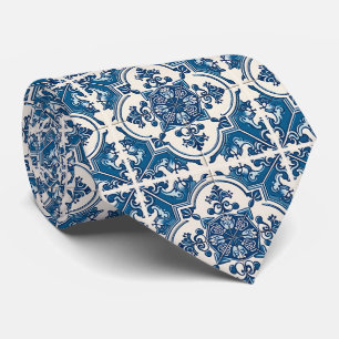 Mediterranean Tiles, Portuguese, Azulejo, Majolica Neck Tie