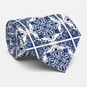 Mediterranean Tiles, Portuguese, Azulejo, Majolica Neck Tie