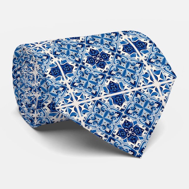 Mediterranean Tiles, Portuguese, Azulejo, Majolica Neck Tie (Rolled)