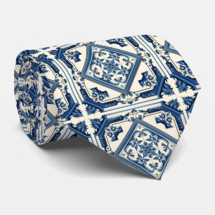 Mediterranean Tiles, Portuguese, Azulejo, Majolica Neck Tie