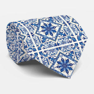 Mediterranean Tiles, Portuguese, Azulejo, Majolica Neck Tie