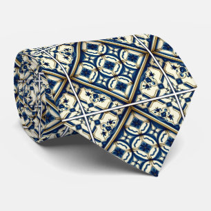 Mediterranean Tiles, Portuguese, Azulejo, Majolica Neck Tie