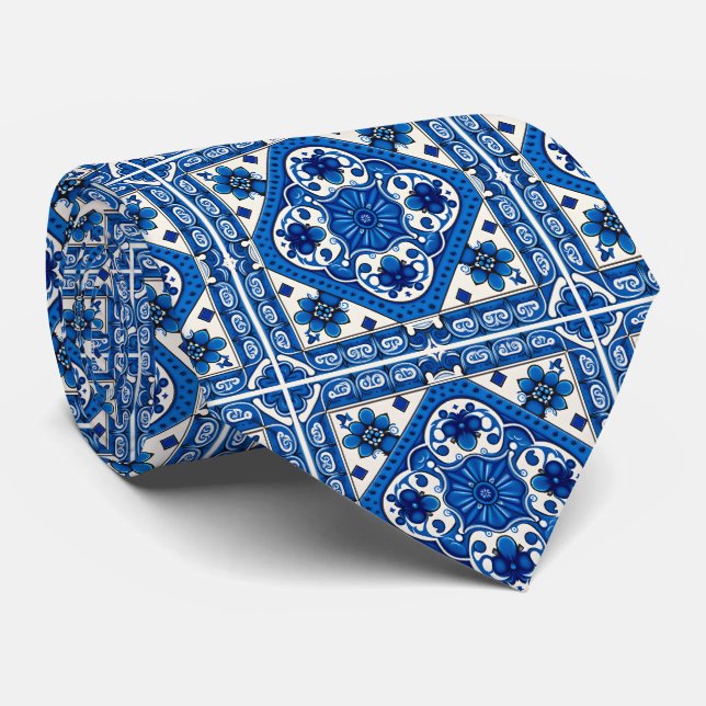 Mediterranean Tiles, Portuguese, Azulejo, Majolica Neck Tie (Rolled)