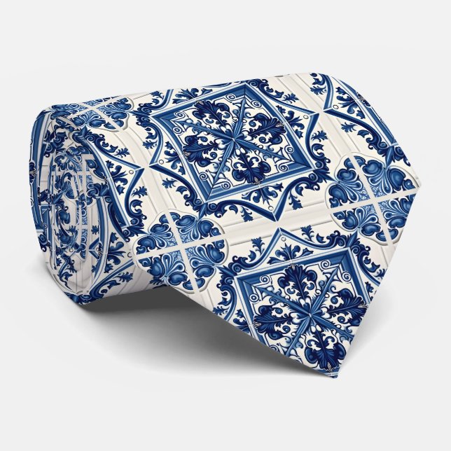 Mediterranean Tiles, Portuguese, Azulejo, Majolica Neck Tie (Rolled)