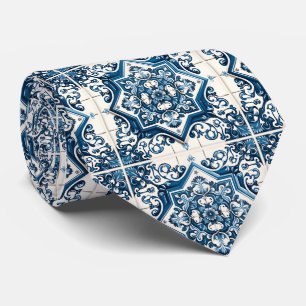Mediterranean Tiles, Portuguese, Azulejo, Majolica Neck Tie