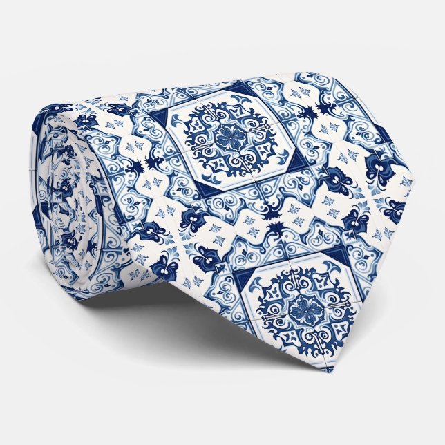 Mediterranean Tiles, Portuguese, Azulejo, Majolica Neck Tie (Rolled)