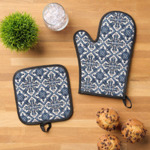 Mediterranean Tiles, Portuguese, Azulejo, Majolica Oven Mitt & Pot Holder Set