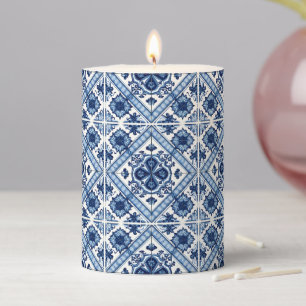 Mediterranean Tiles, Portuguese, Azulejo, Majolica Pillar Candle