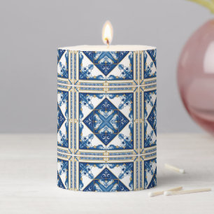 Mediterranean Tiles, Portuguese, Azulejo, Majolica Pillar Candle