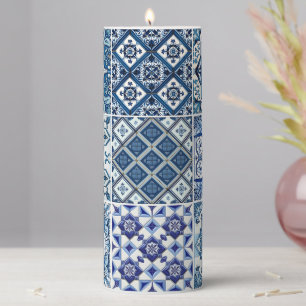 Mediterranean Tiles, Portuguese, Azulejo, Majolica Pillar Candle