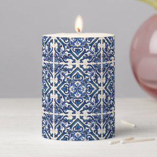Mediterranean Tiles, Portuguese, Azulejo, Majolica Pillar Candle