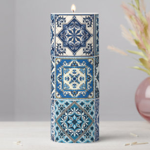 Mediterranean Tiles, Portuguese, Azulejo, Majolica Pillar Candle