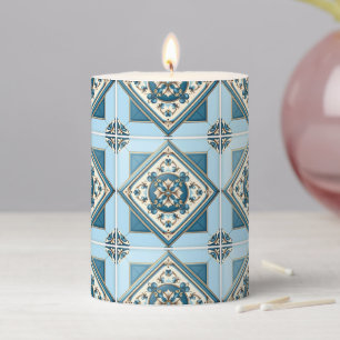 Mediterranean Tiles, Portuguese, Azulejo, Majolica Pillar Candle